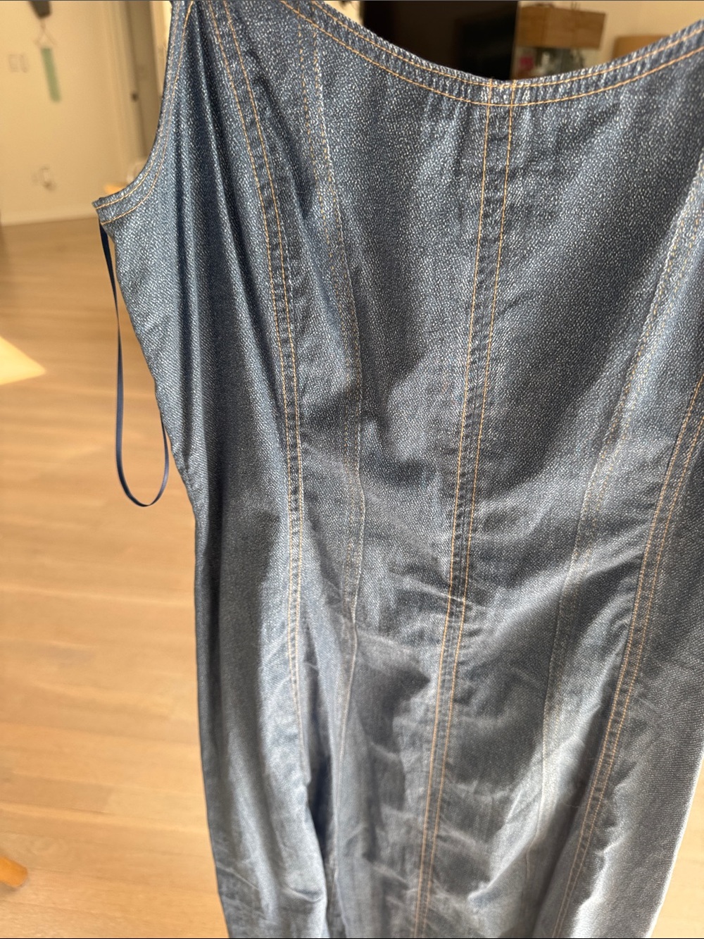 Rag and bone Blue Denim Maxi Slip Dress with Spaghetti Straps - Picture 6 of 6
